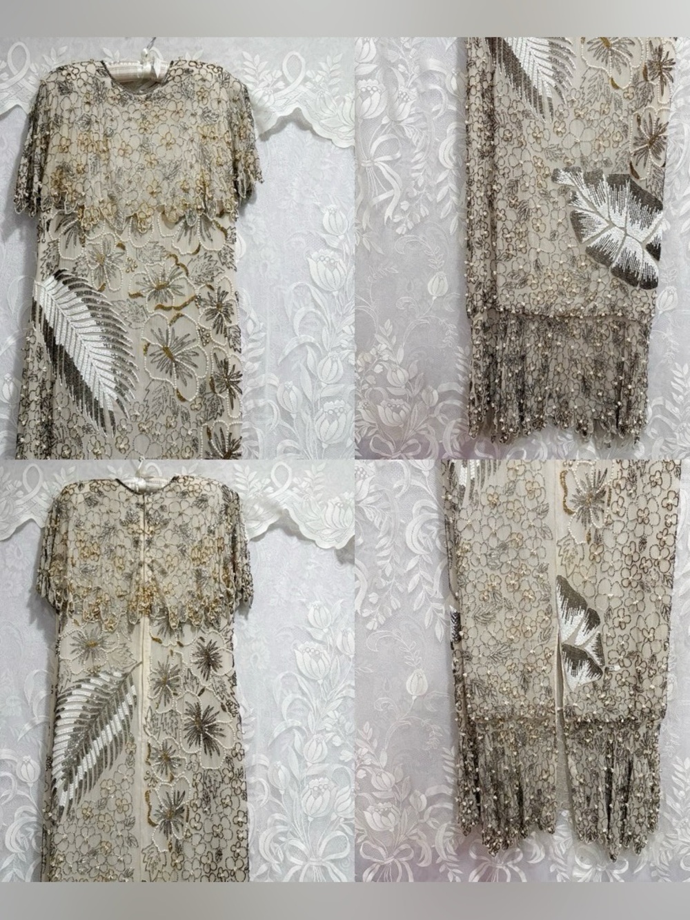 Vintage gatsby glam girly silk beaded maxi dress - Picture 5 of 8